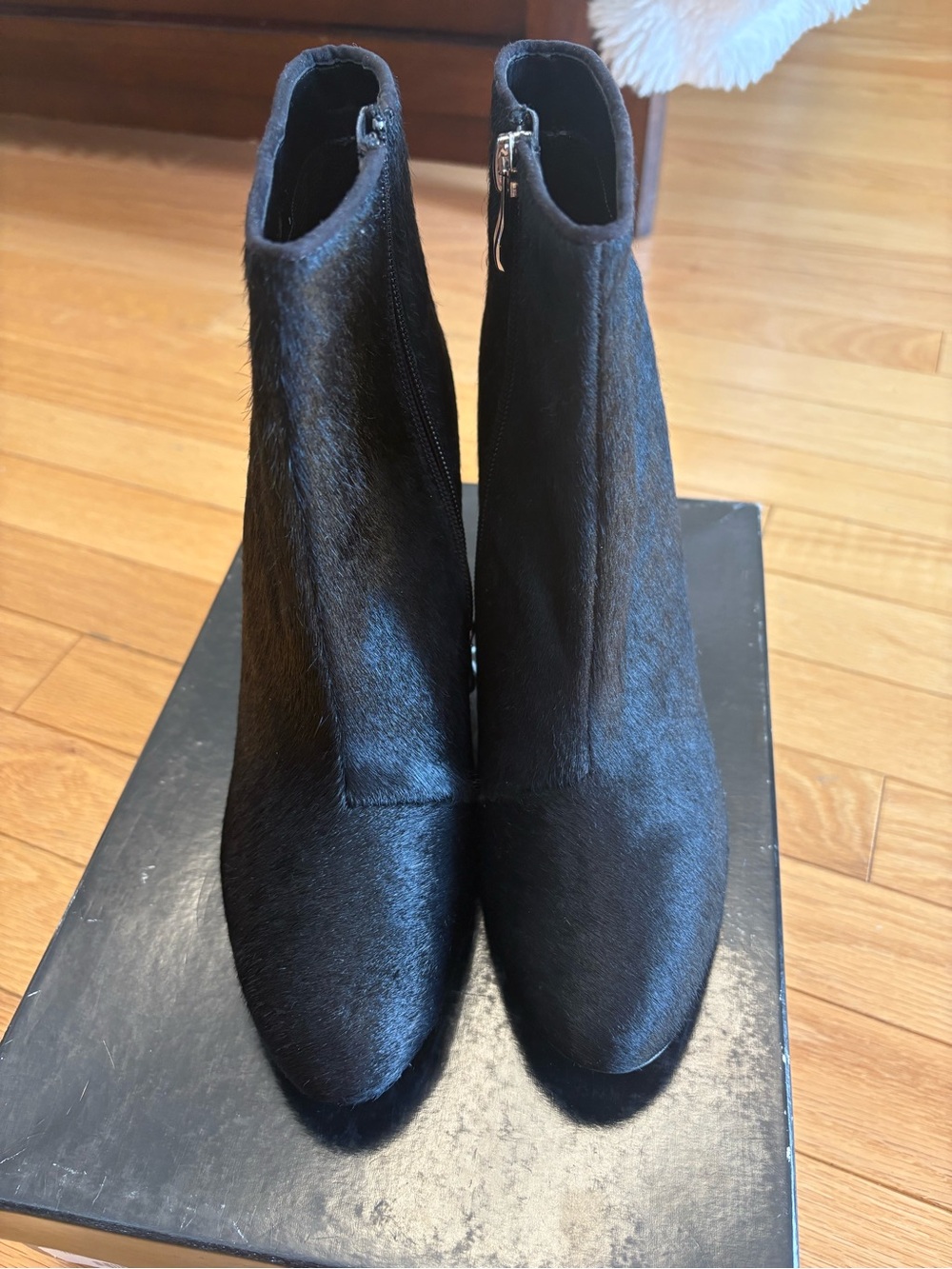 Women's Black calf hair Ankle Booties with Side Zip, new, size 38 (7.5 US)